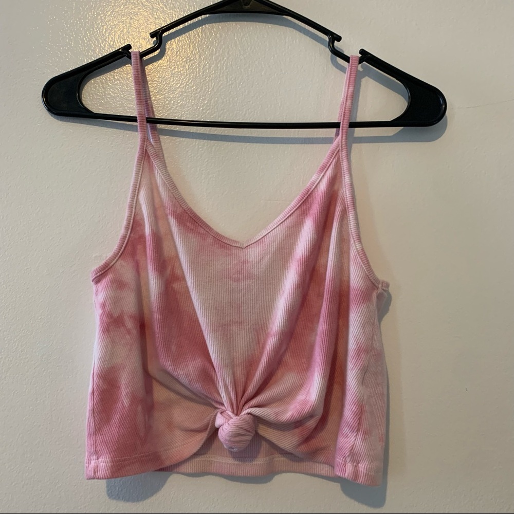 Pink and White Tie dye tank top with tie knot
